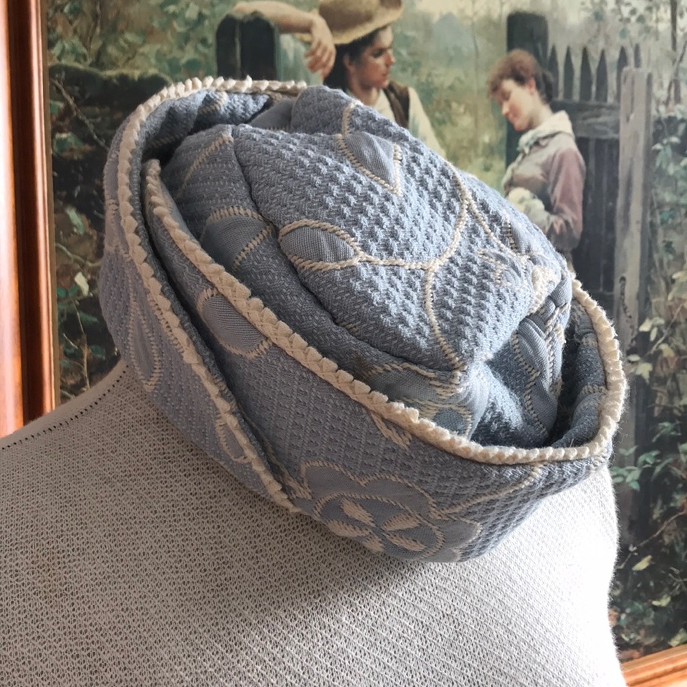 Vintage Blue and White Pill Box Hat